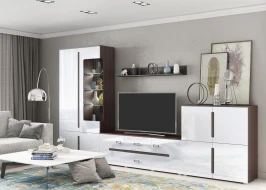 Гостиная Ким Вариант №1, Белый глянец холодный, Венге