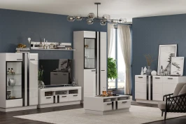 Шкаф-стекло низкий Магнолия, Белый глянец холодный