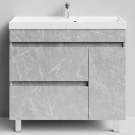 Тумба Бест 90 правая дверь, напольный, Мрамор Белый софт тач 4044-2 Vodok с раковиной в комплекте