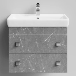 Тумба Квадро 70 подвесной, Мрамор Серый софт тач ПВХ 4044-1 Vodok с раковиной в комплекте