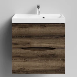 Тумба Лайт 60 подвесной, Дуб крымский коричневый ПВХ 131005-9005 Vodok с раковиной в комплекте