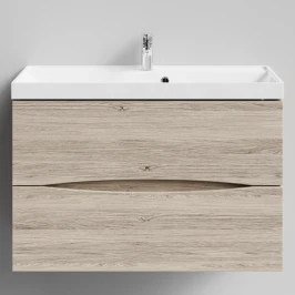 Тумба Лайт 90 подвесной, Дубослив ореховый светлый ПВХ 3445 Vodok с раковиной в комплекте