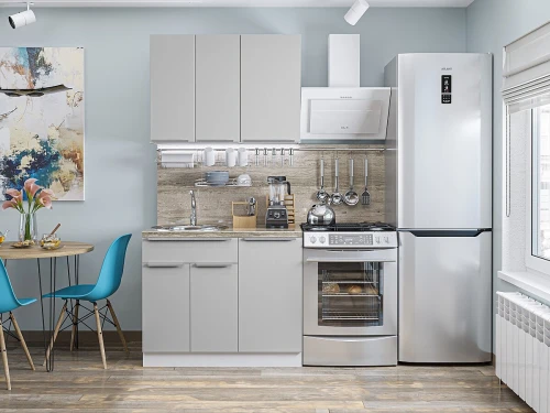 Модульная прямая кухня Фьюжн-05 Silky Light Grey