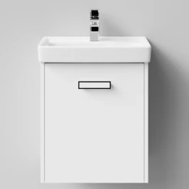 Тумба Мона 50 подвесной, дверь, белый, левый Vodok с раковиной в комплекте