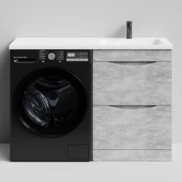 Тумба Смайл 120 напольный, под стиральную машину, правая, Горный камень ПВХ 57807 Vodok с раковиной в комплекте