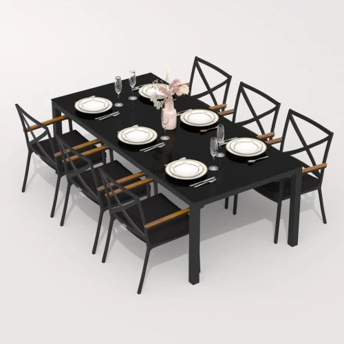 Обеденная группа CANA  FESTA  каркас карбон / стол стекло 200 / ткань черная