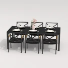 Обеденная группа CANA  FESTA  каркас карбон / стол стекло 200 / ткань черная