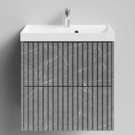 Тумба Тач 60 подвесной, Мрамор Серый софт тач ПВХ 4044-1 Vodok с раковиной в комплекте