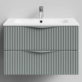 Тумба Эйфория 80 F6, пример RAL 7005 Мышино-серый, матовая, 2 ящика, подвесной Vodok с раковиной в комплекте