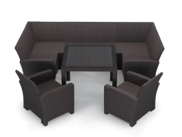 Комплект садовой мебели под ротанг Калифорния “California“с П- образный диваном 136х264х136 см 6 мест, 2 кресла  без подушек со столом 95х95 см