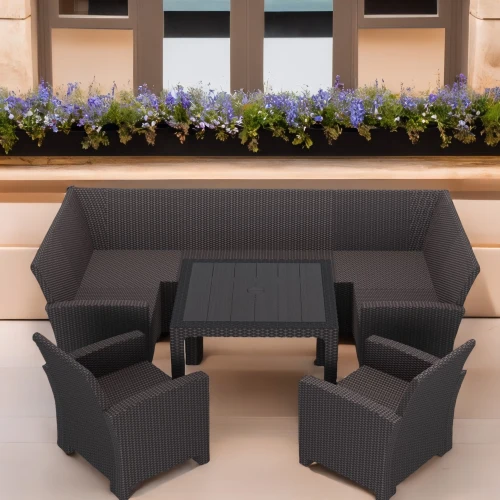 Комплект садовой мебели под ротанг Калифорния “California“с П- образный диваном 136х264х136 см 6 мест, 2 кресла  без подушек со столом 95х95 см