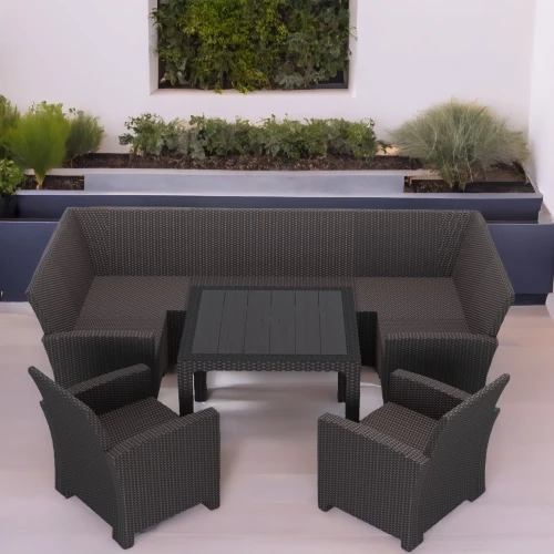 Комплект садовой мебели под ротанг Калифорния “California“с П- образный диваном 136х264х136 см 6 мест, 2 кресла  без подушек со столом 95х95 см