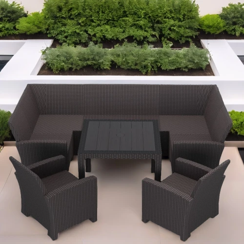 Комплект садовой мебели под ротанг Калифорния “California“с П- образный диваном 136х264х136 см 6 мест, 2 кресла  без подушек со столом 95х95 см