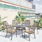 Комплект мебели из литого алюминия стол ВУЛКАН “VOLCANO” D150 арт.6091 + 6 кресел ОПУС «OPUS» арт.74304-6