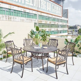 Комплект мебели из литого алюминия стол ВУЛКАН “VOLCANO” D150 арт.6091 + 6 кресел ОПУС «OPUS» арт.74304-6