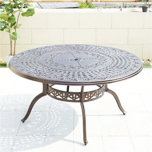 Комплект мебели из литого алюминия стол ВУЛКАН “VOLCANO” D150 арт.6091 + 6 кресел ОПУС «OPUS» арт.74304-6