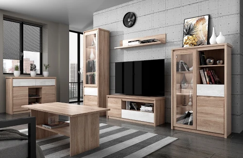 Шкаф с витриной 1V1D1S2N, SOMMA, цвет дуб сонома/сосна каньон