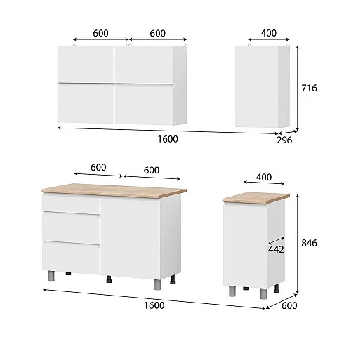 Готовая кухня Токио 1.6 м, белая