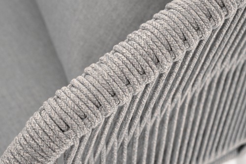 "Милан" диван 2-местный плетеный из роупа, каркас алюминий светло-серый (RAL7035) муар, роуп серый меланж круглый, ткань светло-серая