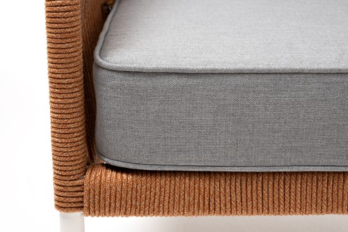 "Канны" кресло плетеное из роупа, каркас алюминий светло-серый (RAL7035) муар, роуп бежевый круглый, ткань светло-серая