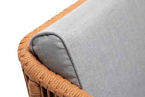 "Канны" кресло плетеное из роупа, каркас алюминий светло-серый (RAL7035) муар, роуп бежевый круглый, ткань светло-серая