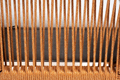 "Канны" кресло плетеное из роупа, каркас алюминий светло-серый (RAL7035) муар, роуп бежевый круглый, ткань светло-серая