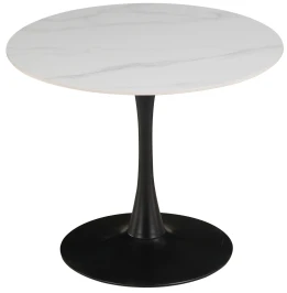 SQT-2K Стол обеденный керамический, белый D90, основание металл черный D60