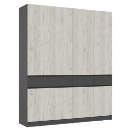 Шкаф четырехстворчатый Роджина, Графит, Дуб крафт белый