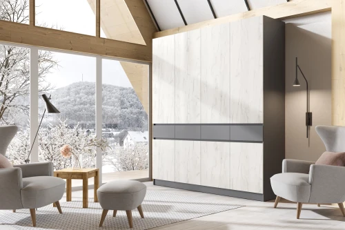 Шкаф четырехстворчатый Роджина, Графит, Дуб крафт белый