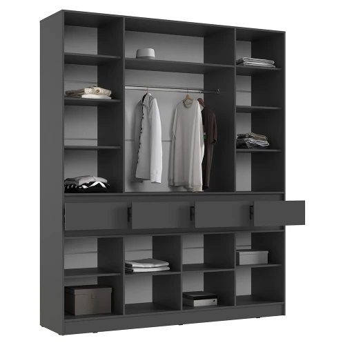 Шкаф четырехстворчатый Роджина, Графит, Дуб крафт белый