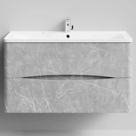 Тумба Адель 100 подвесной, Мрамор Белый софт тач 4044-2 Vodok с раковиной в комплекте