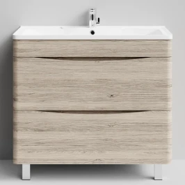 Тумба Адель 90 напольный, Дубослив ореховый светлый ПВХ 3445 Vodok с раковиной в комплекте