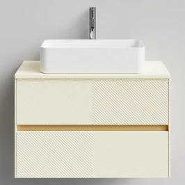 Тумба Аурум 80, пример RAL 1015 Светлая слоновая кость, матовая, 2 ящика, подвесной Vodok с раковиной в комплекте