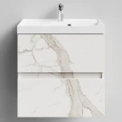 Тумба Бест 60  подвесной, Мрамор Белый натур милк ПВХ 2537 Vodok с раковиной в комплекте