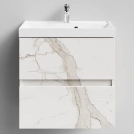 Тумба Бест 60  подвесной, Мрамор Белый натур милк ПВХ 2537 Vodok с раковиной в комплекте