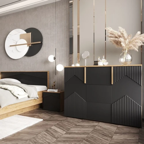 Тумба «Оливия» ЛВ КМК 0971.17, дуб наварра/шагрень черная