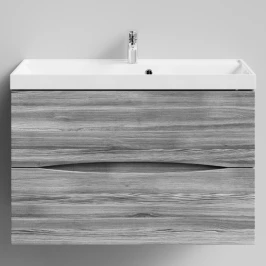 Тумба Лайт 90 подвесной, Лиственница структурная контрастно-серая ПВХ 64202 Vodok с раковиной в комплекте