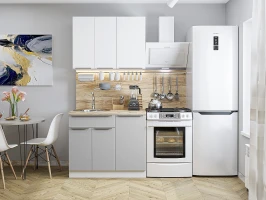 Модульная прямая кухня Фьюжн-05 Silky White/Silky Light Grey