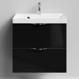 Тумба Марко 60 подвесной, ручки Хром, черный глянец Vodok с раковиной в комплекте