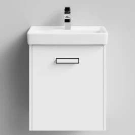 Тумба Мона 50 подвесной, дверь, белый, правый Vodok с раковиной в комплекте