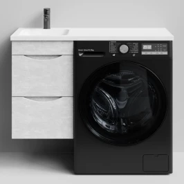 Тумба Смайл 100 подвесной, под стиральную машину, левая, Белый камень ПВХ 57805 Vodok с раковиной в комплекте