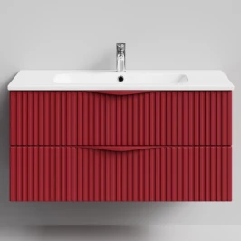 Тумба Эйфория 100 F6, пример RAL 3004 Пурпурно-красный, матовая, 2 ящика, подвесной Vodok с раковиной в комплекте