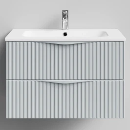 Тумба Эйфория 80 F6, пример RAL 7040 Серое окно, матовая, 2 ящика, подвесной Vodok с раковиной в комплекте