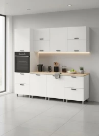 Готовый кухонный гарнитур МК Аленушка 2,4м Лаванда Молочный,скоба черный,сонома