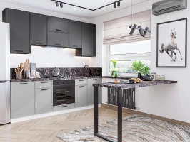 Прямая модульная кухня Фрейм-05 Stormy Silk/Grey Silk Graphite/Белый 2340*2400*600