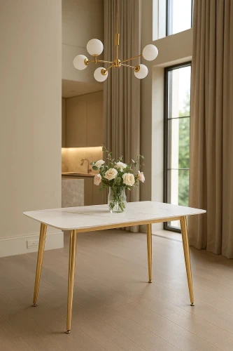 Стол обеденный Рио Голд DT-2849, 120х80х76 см, белый мрамор Статуарио/глянцевое золото