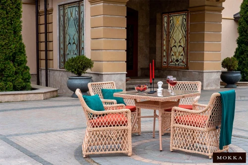 Комплект плетеной  мебели MOKKA VILLA ROSA (4 кресла) + 4 подушки