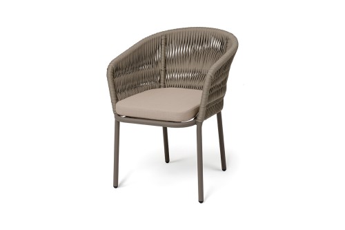 "Бордо" стул плетеный из роупа (колос), каркас алюминий (RAL7022) муар, роуп бежево-серый 15мм