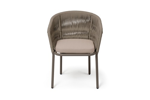 "Бордо" стул плетеный из роупа (колос), каркас алюминий (RAL7022) муар, роуп бежево-серый 15мм