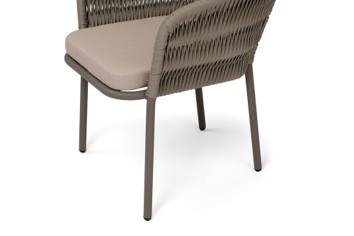 "Бордо" стул плетеный из роупа (колос), каркас алюминий (RAL7022) муар, роуп бежево-серый 15мм